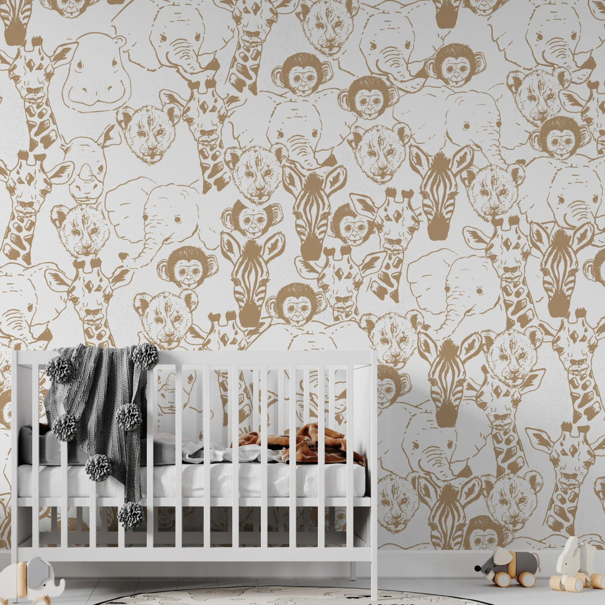 MUNKS & ME - Papier Peint Chambre Enfant à Motif Répété - Bébé Safari Animal - Sable