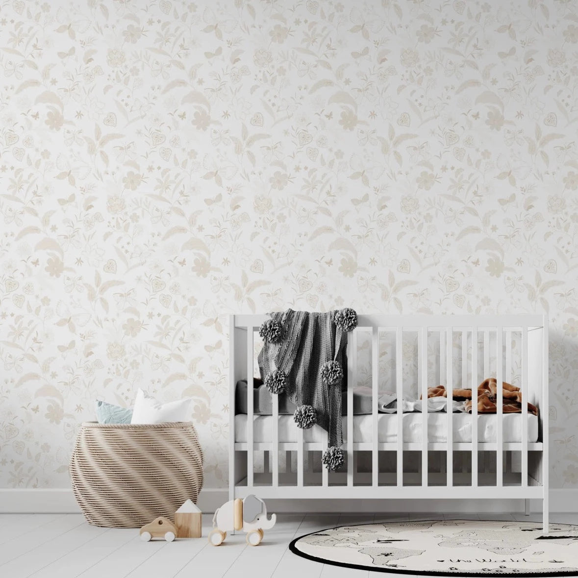 MUNKS & ME - Papier Peint Chambre Enfant à Motif Répété - De Jardin De Papillons | Neutre