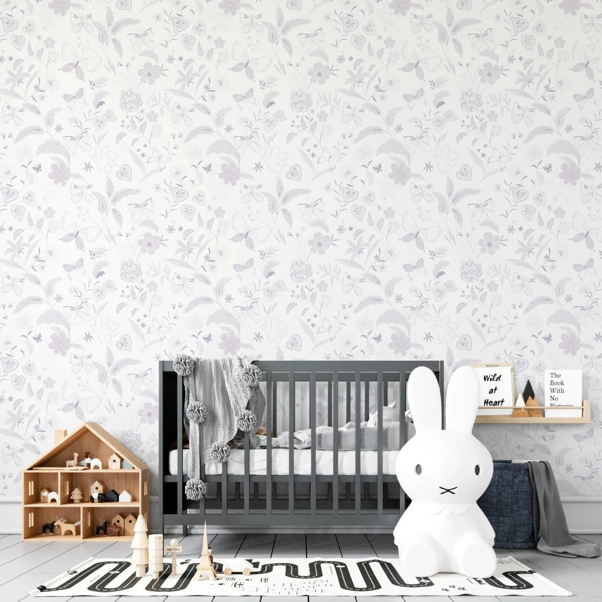 MUNKS & ME - Papier Peint Chambre Enfant à Motif Répété - De Jardin De Papillons | Violet