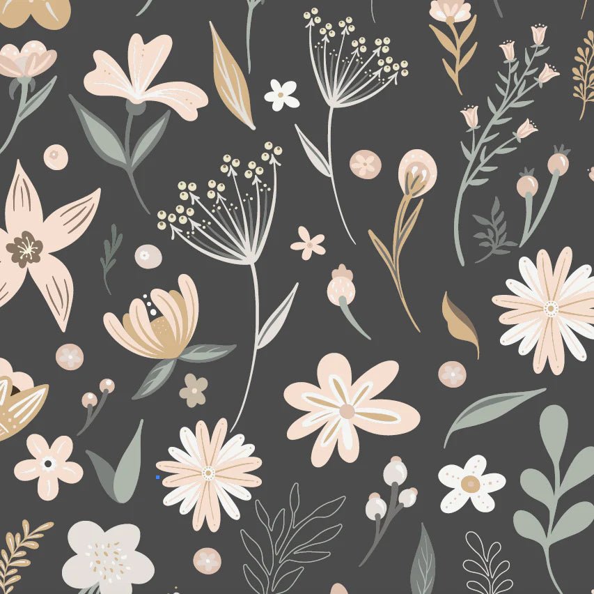 MUNKS & ME - Papier Peint Chambre Enfant à Motif Répété - Floral Millie | Charbon