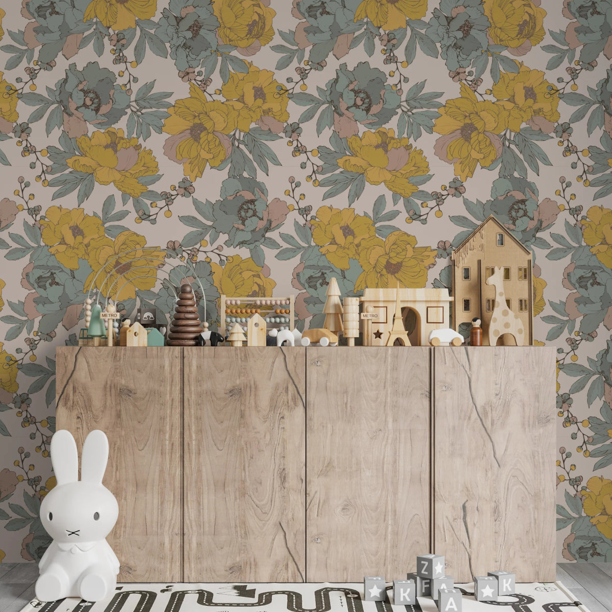 MUNKS & ME - Papier Peint Chambre Enfant à Motif Répété - Floral Wanda