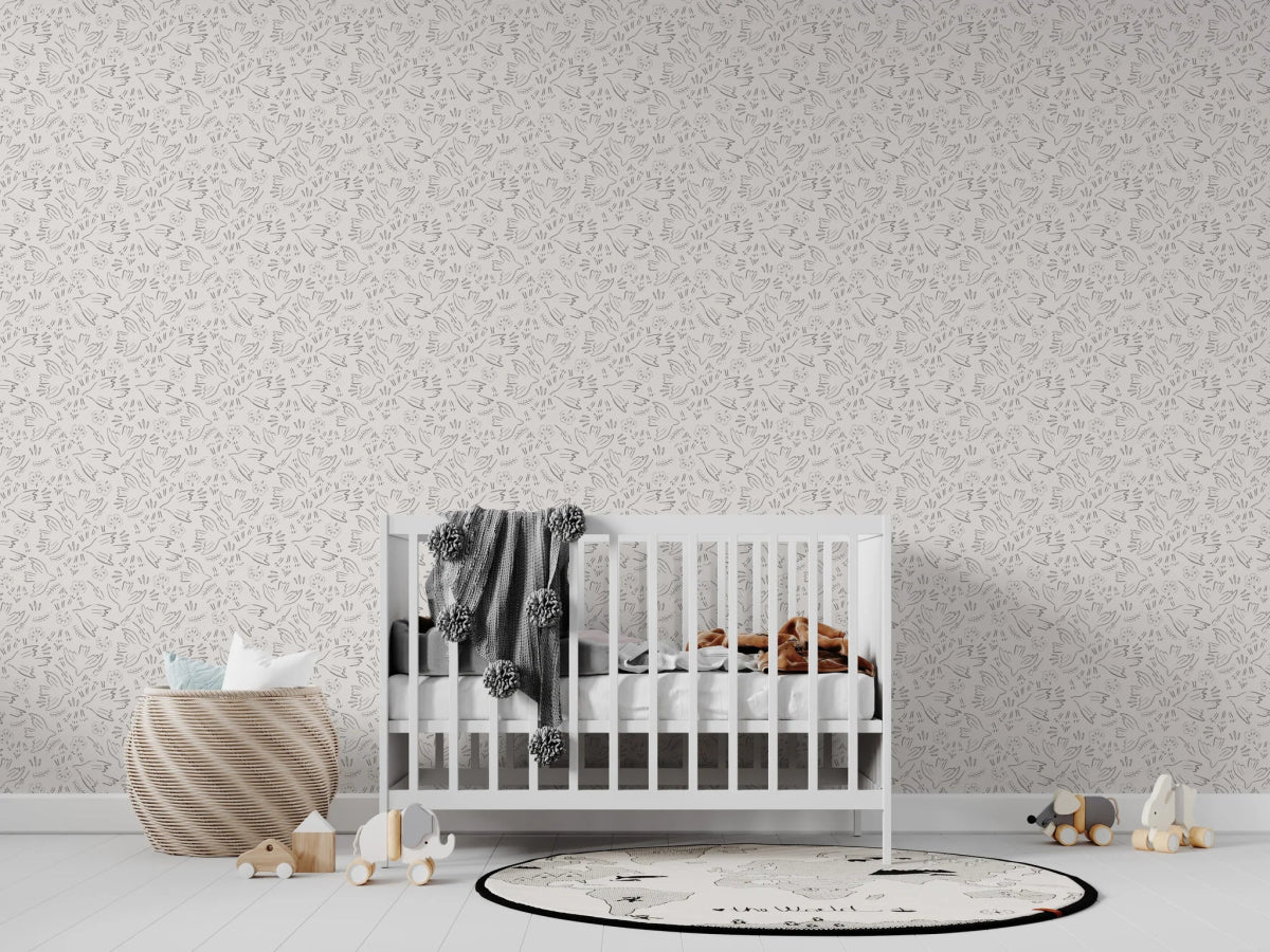 MUNKS & ME - Papier Peint Chambre Enfant à Motif Répété - Oiseaux Volants Noisettes