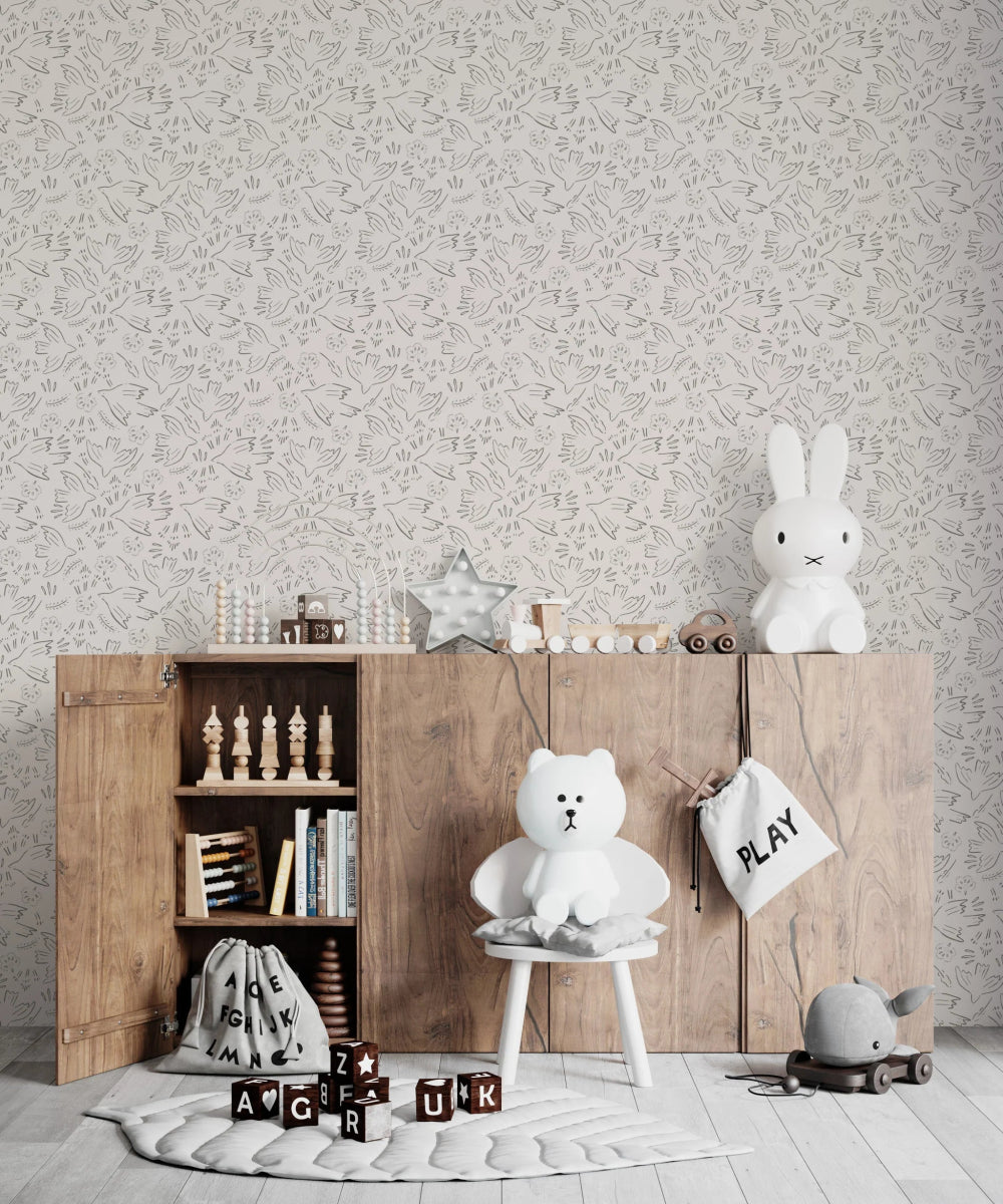 MUNKS & ME - Papier Peint Chambre Enfant à Motif Répété - Oiseaux Volants Noisettes