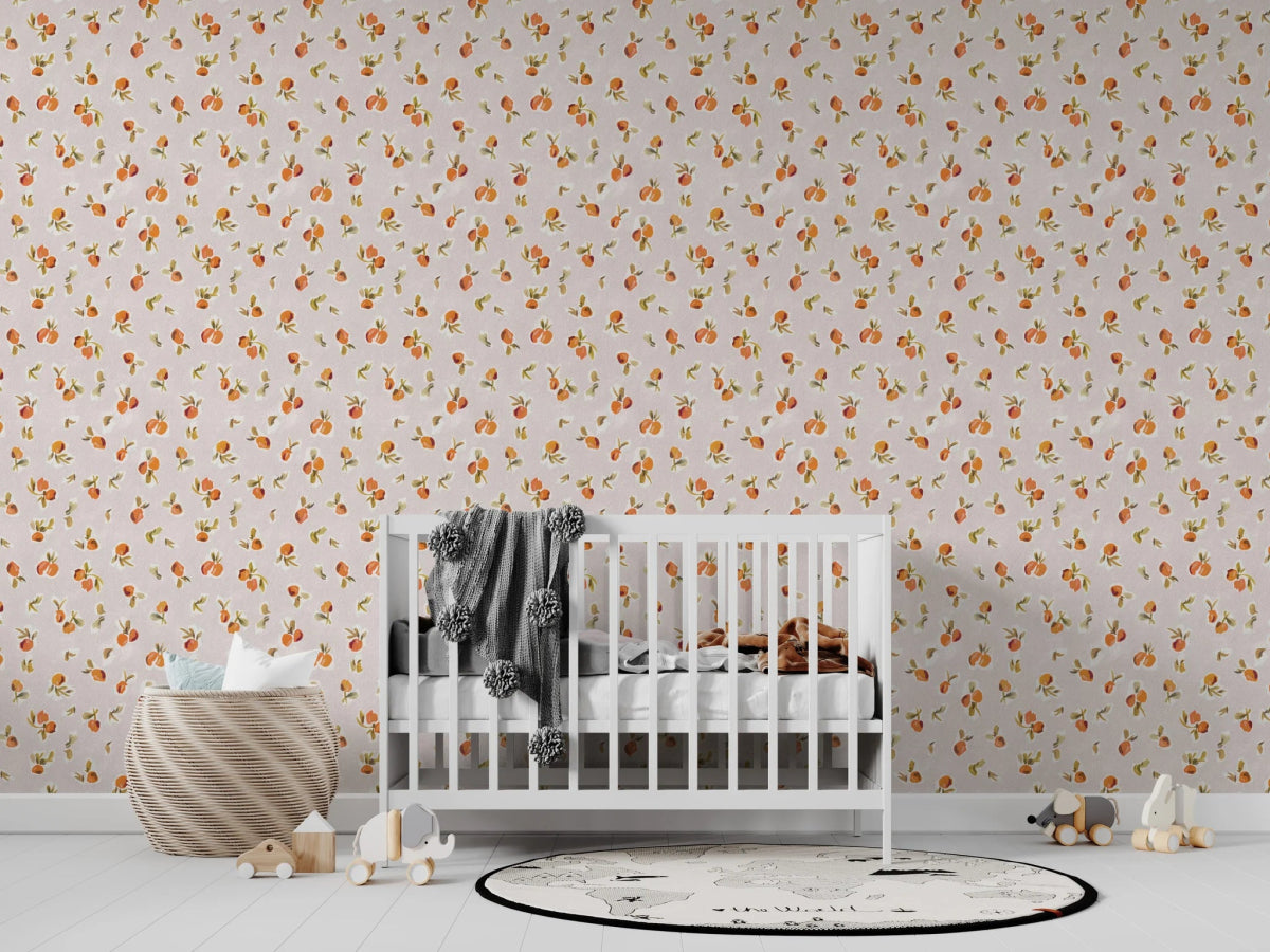 MUNKS & ME - Papier Peint Chambre Enfant à Motif Répété - Oranges Ollies - Rose