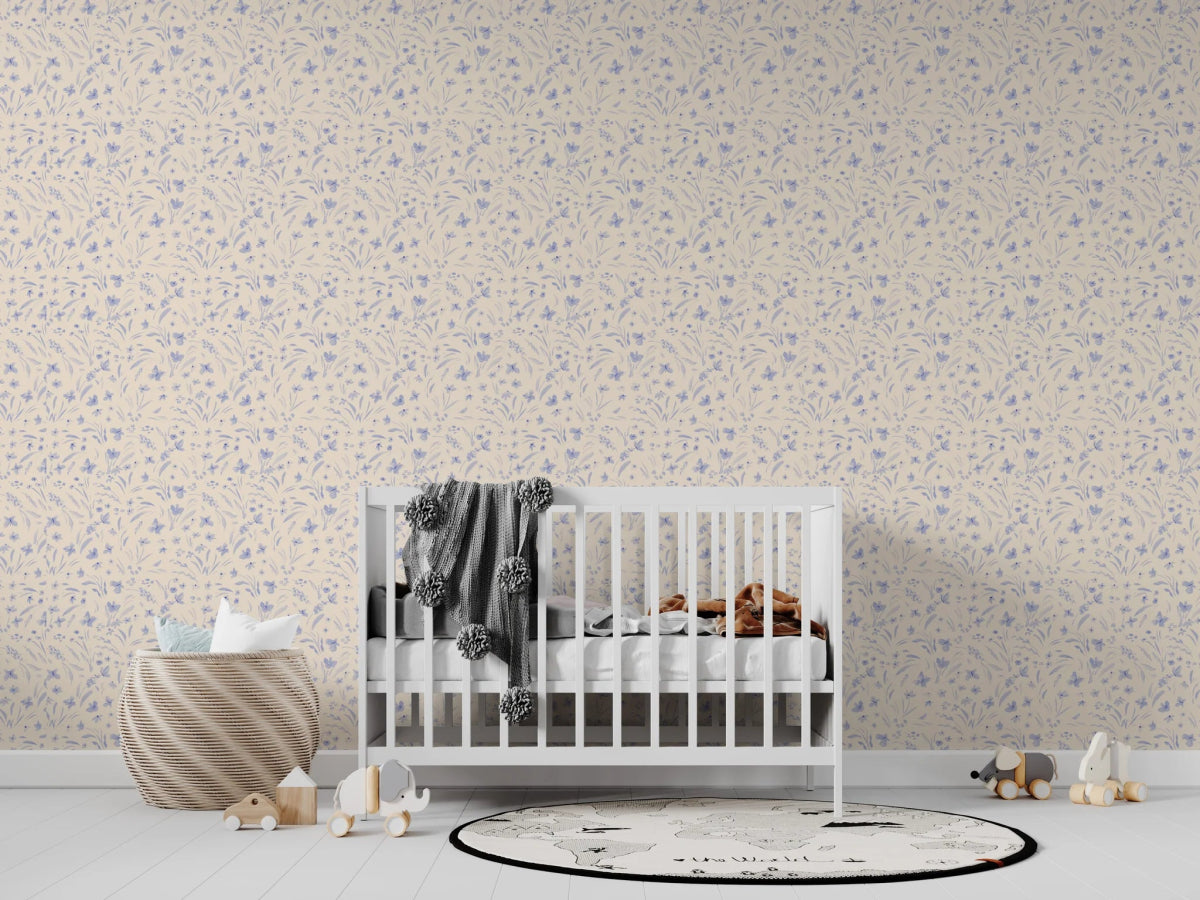 MUNKS & ME - Papier Peint Chambre Enfant à Motif Répété - Papillon Meadowland - Cyan