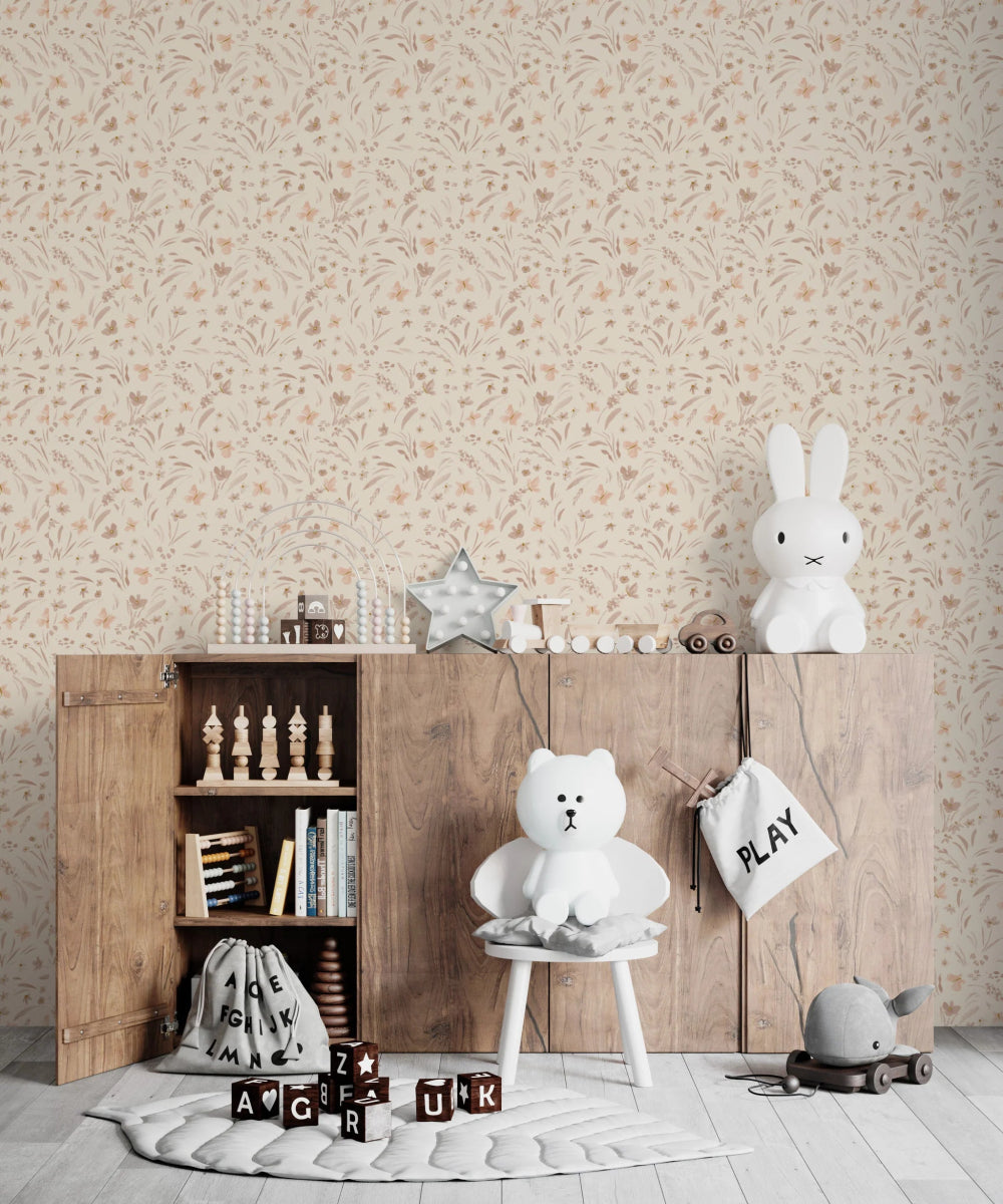 MUNKS & ME - Papier Peint Chambre Enfant à Motif Répété - Papillon Meadowland - Dune