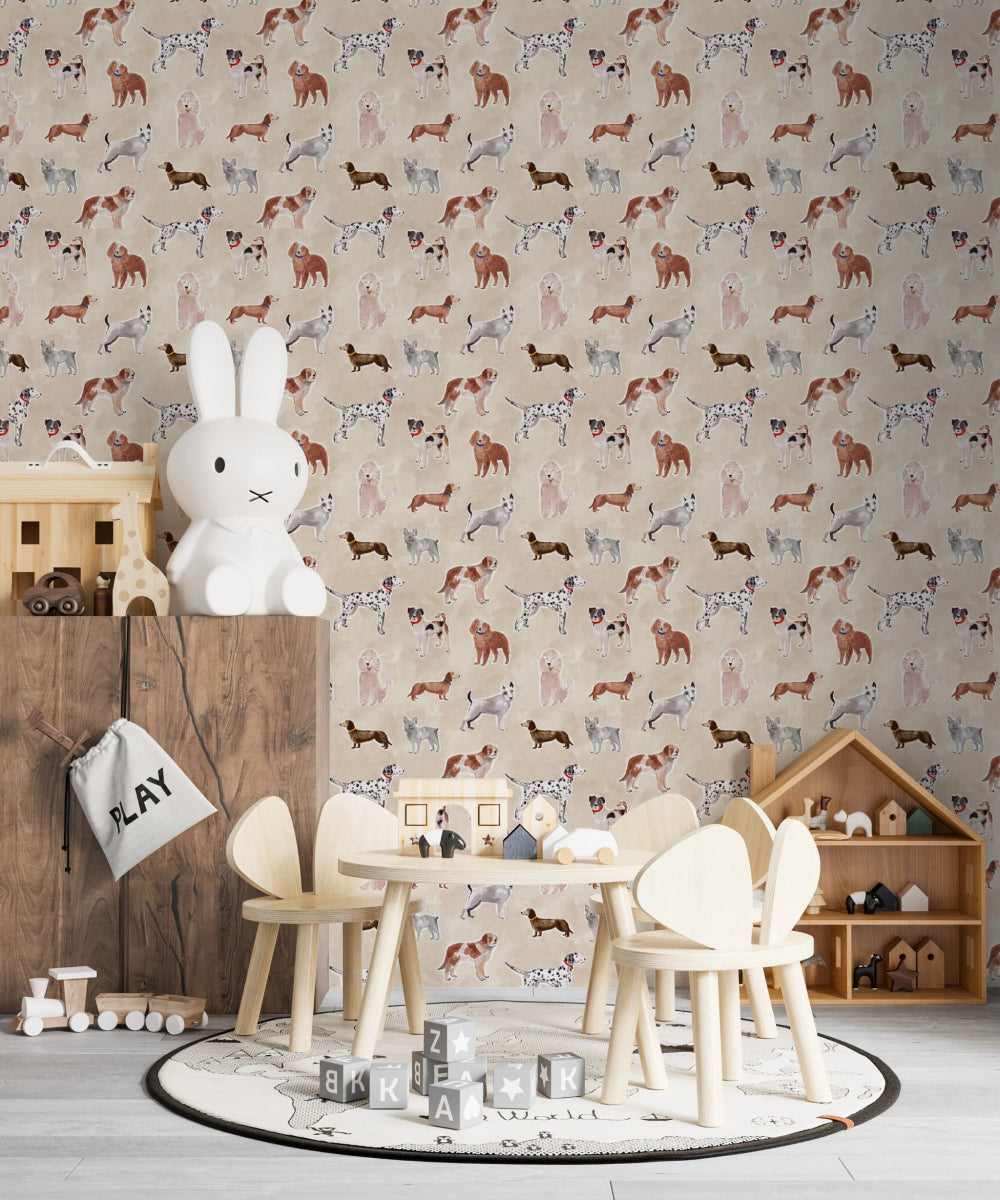 MUNKS & ME - Papier Peint Chambre Enfant à Motif Répété - Rigby Dog - Sable