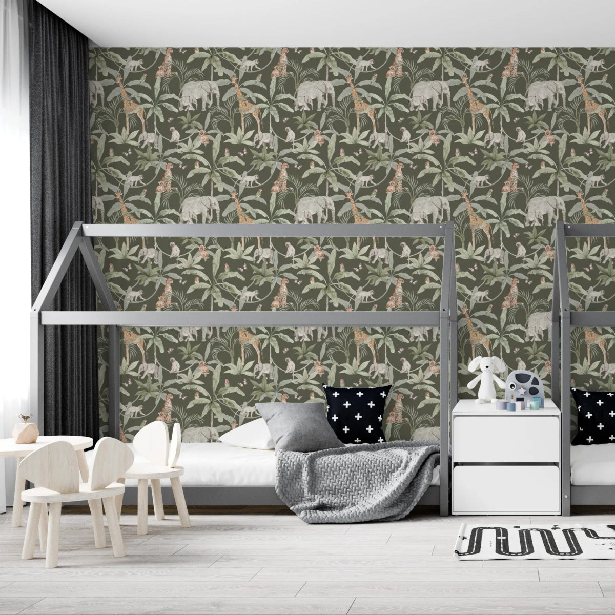 MUNKS & ME - Papier Peint Chambre Enfant à Motif Répété - Safari Africain | Vert