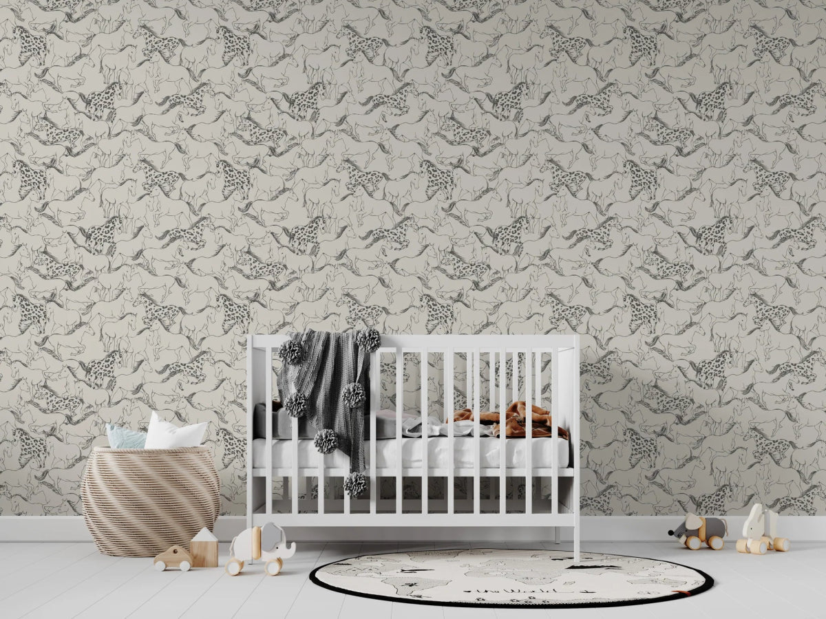 MUNKS & ME - Papier Peint Chambre Enfant à Motif Répété - Sierra Horses