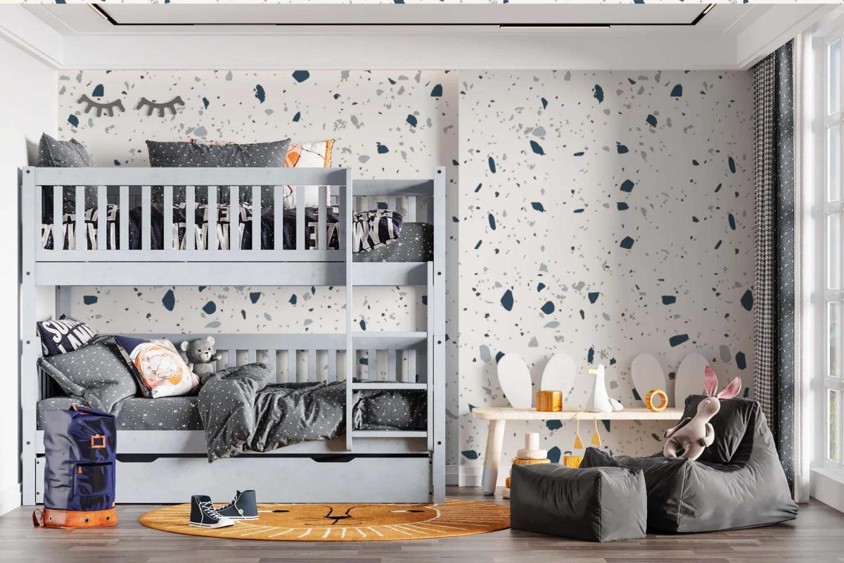 MUNKS & ME - Papier Peint Chambre Enfant à Motif Répété - Terrazzo | Bleu