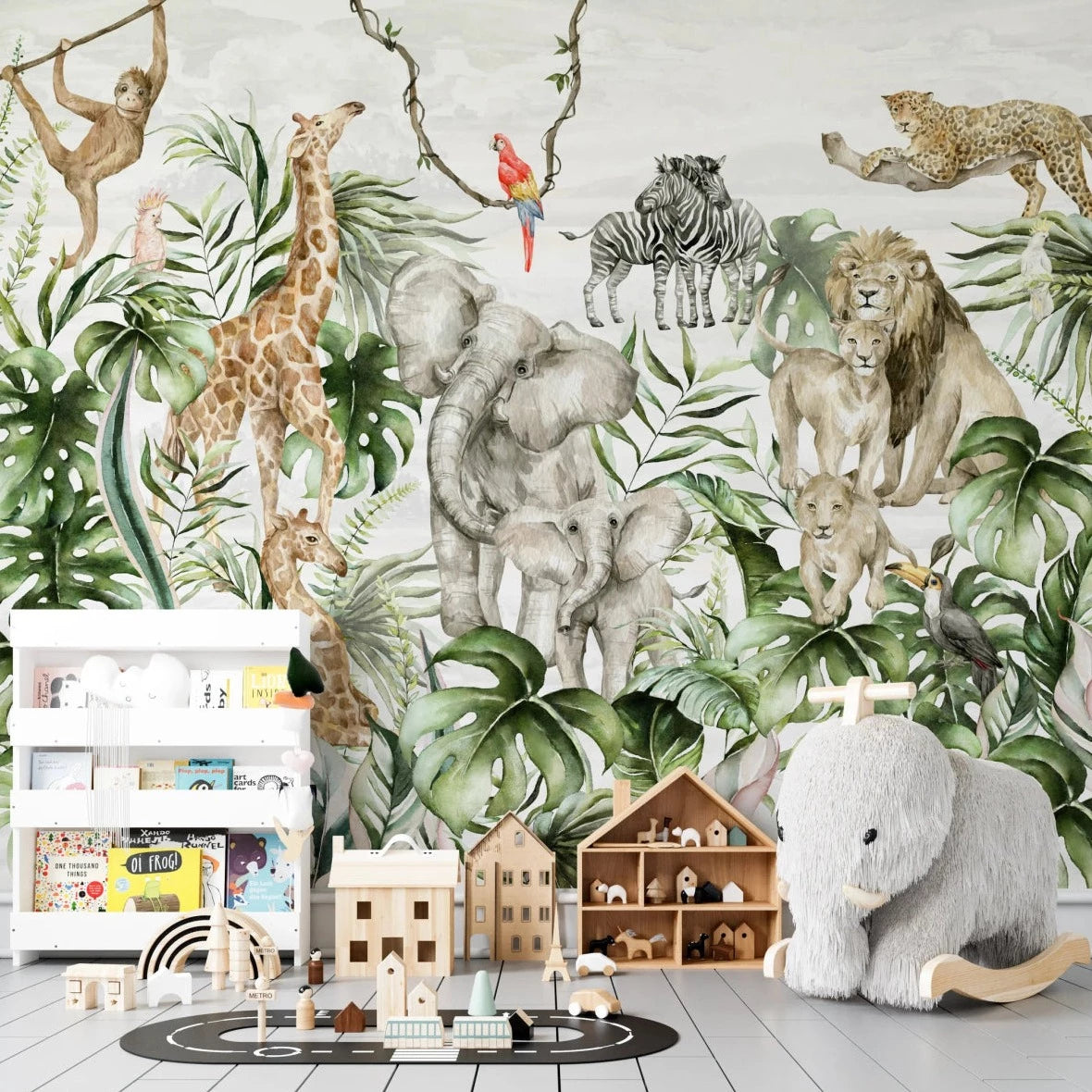 MUNKS & ME - Papier Peint Chambre Enfant Safari - jungle - Aquarelle