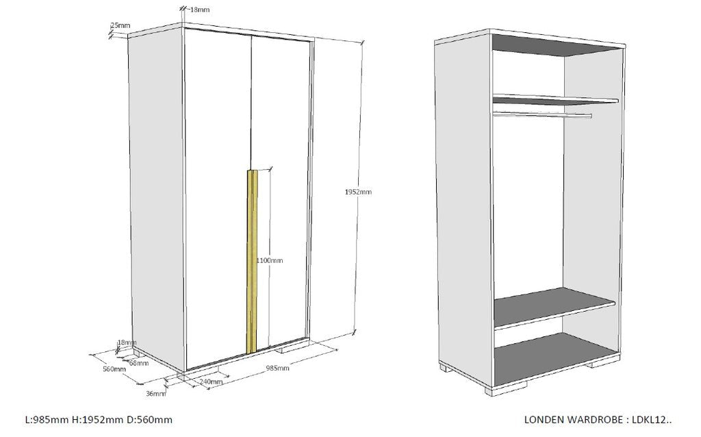 VIPACK - Armoire LONDON 2 Portes Anthracite