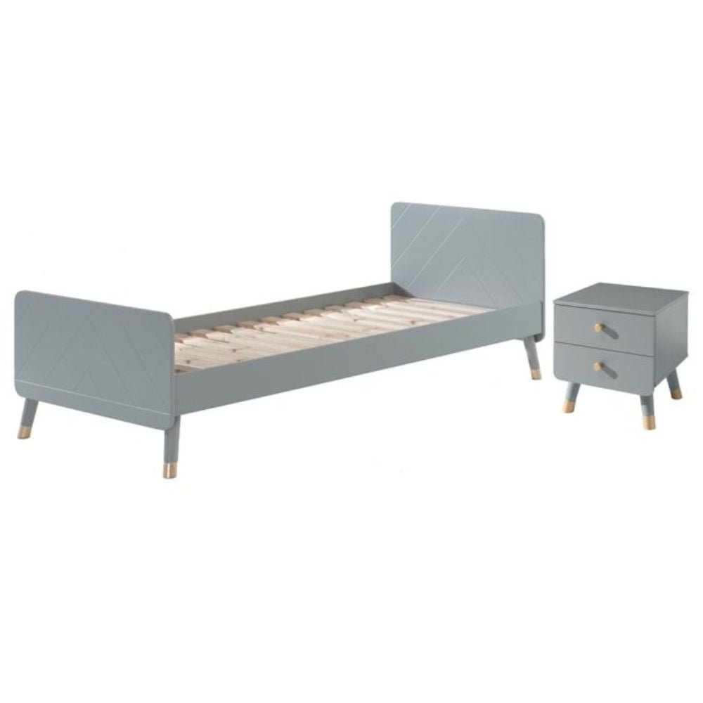 VIPACK - Lit Billy Gris & Table de Chevet - Gris