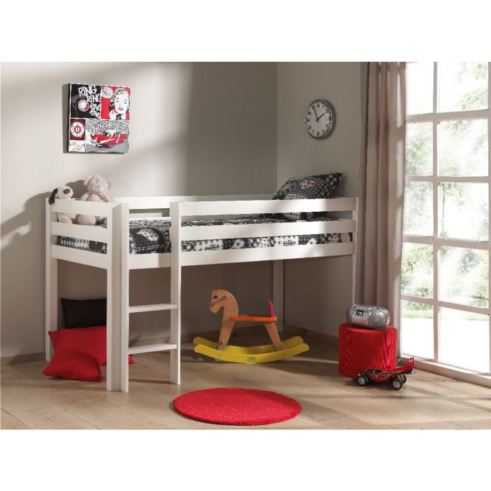 VIPACK - Lit Mi - Hauteur (H 115cm) PINO Avec Échelle 90 X 200 cm Blanc