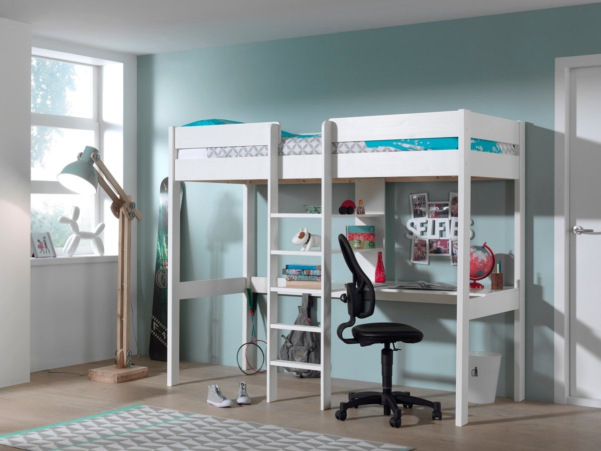 VIPACK - Lit Mezzanine PINO Sans Fauteuil 90 x 200 cm Blanc