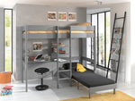 VIPACK - Lit Mezzanine PINO Avec Fauteuil 90 X 200 cm Gris