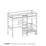 VIPACK - Lit Mezzanine PINO Avec Fauteuil 90 X 200 cm Gris