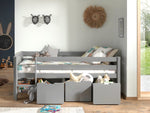 VIPACK - Lit Mi - Hauteur PINO (H 85cm) Avec Échelle 90 x 200 cm Gris